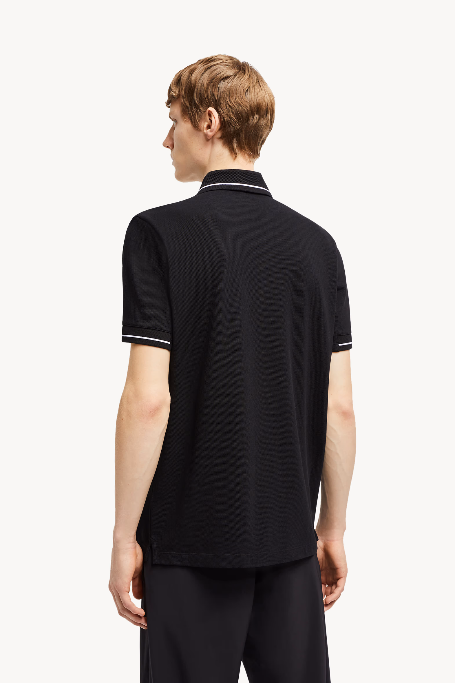 Polo en coton à empiècement logo Hommes Noir Moncler 5